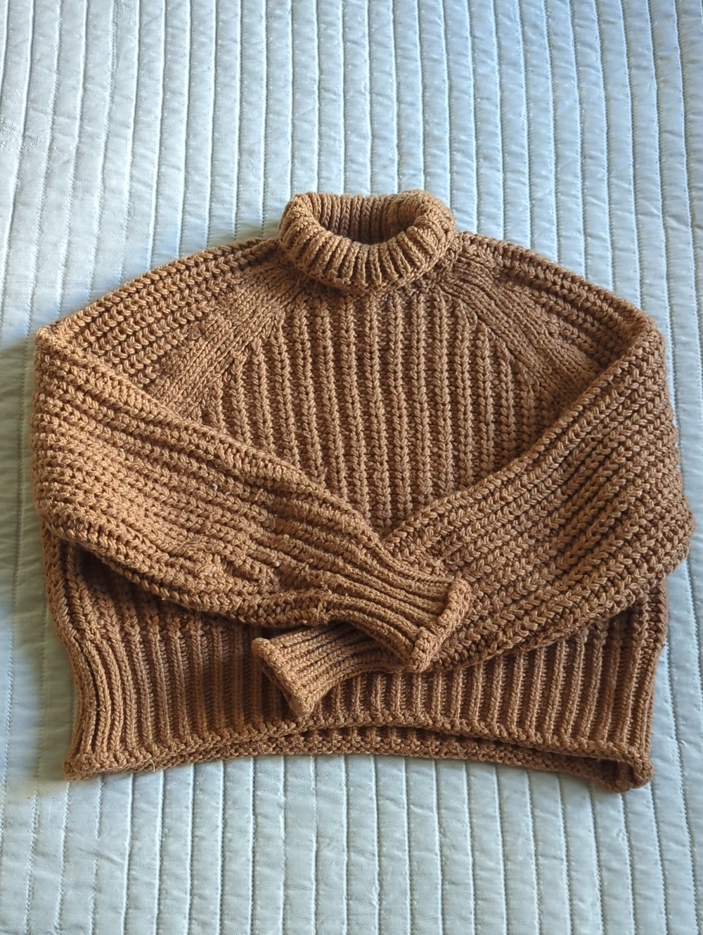 H&M Chunky Knit Cropped Sweater Brown Women's XS Roll Neck Turtleneck Pullover